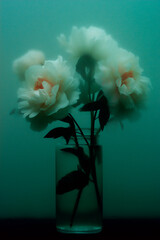 Abstract Floral Fusion background with a surreal twist. Geometric shapes seamlessly meld with vibrant flowers in shades of pastel pink soft colirs, smoothy design