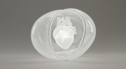 Glowing human organ representation encapsulated within a clear, rounded protective vessel