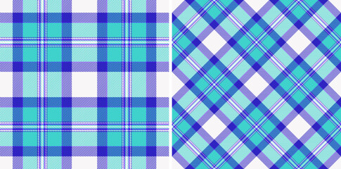 Two classic plaid patterns in cool blues and teals offer versatility for various design projects. Use for textiles, backgrounds, or festive, cozy themes.