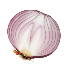 Red Onion Cut in Half Showing Concentric Rings and Layers Isolated on White Background