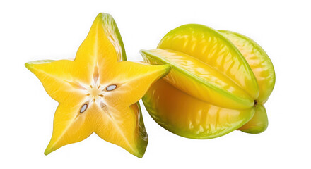 Vibrant fresh star fruit, whole and cut, showcasing its star shape