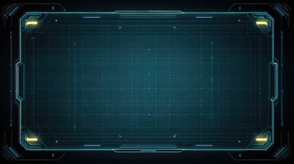 Futuristic blue HUD panel with glowing grid and corner lights