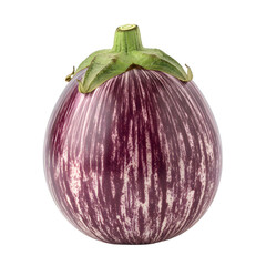 Striped Purple Eggplant With Green Stem And White Background