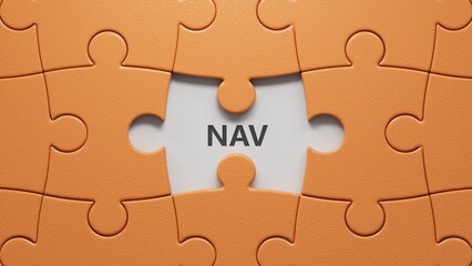 Fototapeta premium Lettering nav on puzzle pieces with missing pieces.close up of puzzle pieces with missing pieces,Business Concept.3D rendering.