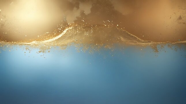 Abstract golden liquid splash transitioning into blue water surface background