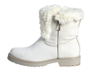  - Single White Sheepskin Boot with Fluffy Interior, isolated on transparent background”