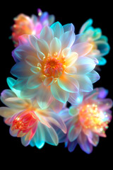 neon flowers with pastel colors, smooth move design, photorealism