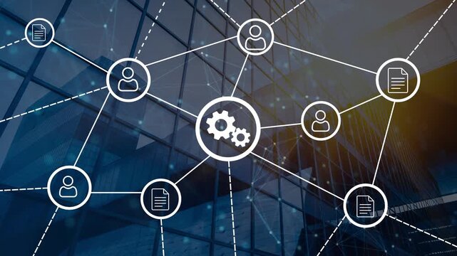 Animation of technology and business process Hyperautomation with digital interface icons

