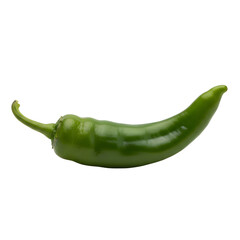 Single Green Pepper With Stem On White Background