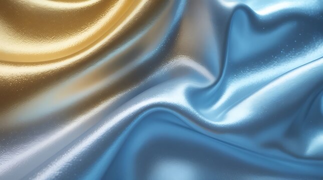 Luxurious silk fabric gradient background with gold, silver, and blue colors