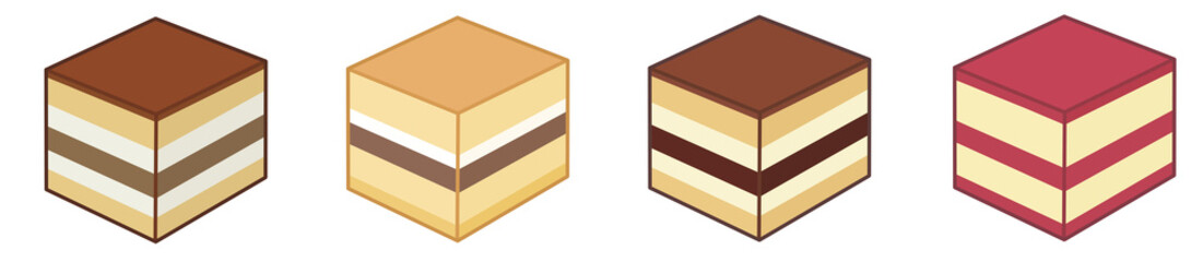 tiramisu cube cake and pie box illustrations collection-cute bakery-cake shop and cute home cafe set with transparent background