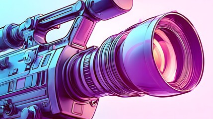 Professional video recording apparatus features bold, stylized neon color grading and  perspective