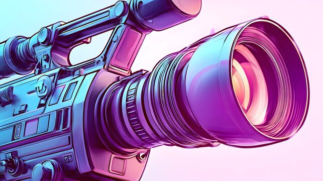 Professional video recording apparatus features bold, stylized neon color grading and  perspective