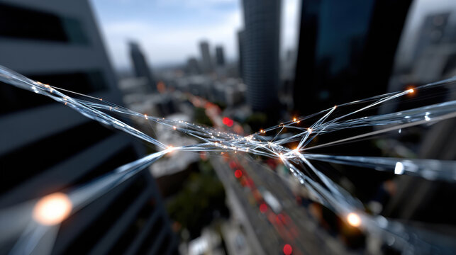 A visually stunning abstract view of a futuristic city with interconnected lines emitting light, representing technology and connectivity in an urban environment.