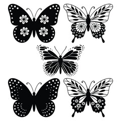 Elegant Butterfly Silhouette Vector Set, black and white butterfly silhouette vector set perfect for premium design projects, wedding & Luxury Line Art Clipart.