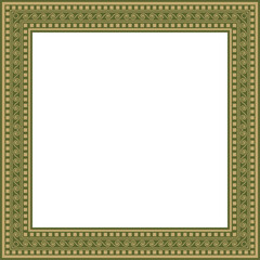Vector gold with green classic Greek square ornament. Rectangle of Ancient Greece and Roman Empire. Byzantine painting of walls, floors and ceilings. Decoration of European palaces.
