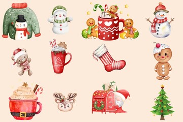 set of christmas elements