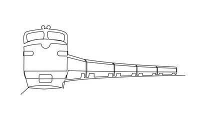 Continuous line drawing of bullet train steam locomotive modern urban transportation editable stroke sketch art vector illustration