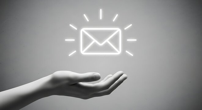 Hand reaches for a glowing email icon symbolizing digital communication