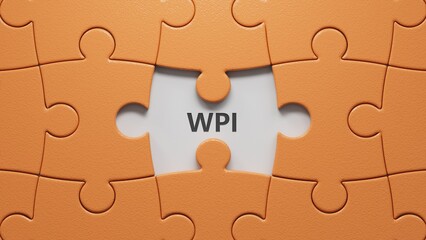 Fototapeta premium puzzle pieces with missing pieces with the word WPI.close up of puzzle pieces with missing pieces,Business Concept.3D rendering.