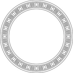 Classic Greek black outline round ornament. Vector pattern, circle of ancient Hellenes. European border - ring.