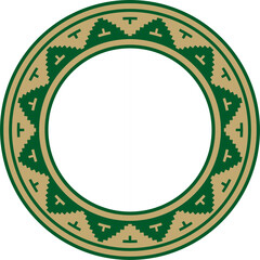 Vector gold with green round classic byzantine ornament. Circle, ring, border, Ancient Greece, Eastern Roman Empire frame. Decoration of the Russian Orthodox Church