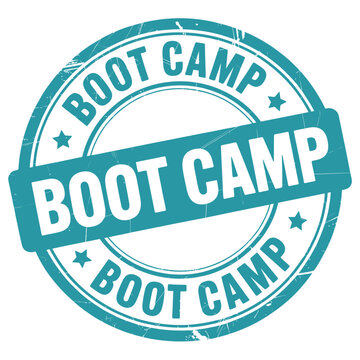 Circular boot camp stamp with teal text