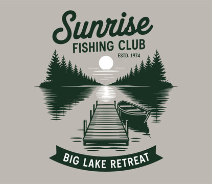 Mountain Lake Outdoors  – Explore nature with kayaking and camping theme, featuring river, mountains, sunset, and motivational typography for vector prints and apparel design.