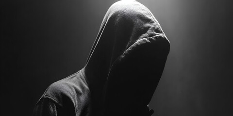 Mysterious hooded figure in shadow with dramatic moody lighting