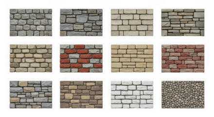 Variety of natural stone and brick textures for architectural design