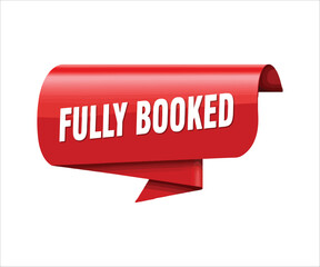 Fully Booked banner in red color isolated on white background