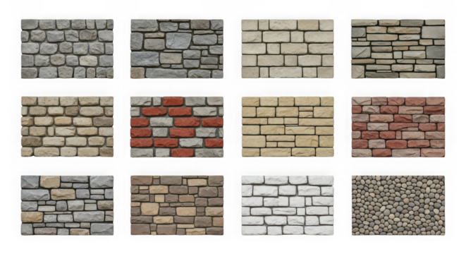 Variety of natural stone and brick textures for architectural design