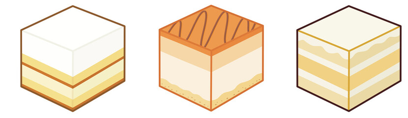 cube cake box illustrations collection-cute bakery-milktea cake shop and cute home cafe set with transparent background
