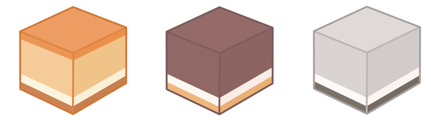 cube cake box illustrations collection-cute bakery-cake shop and cute home cafe set with transparent background