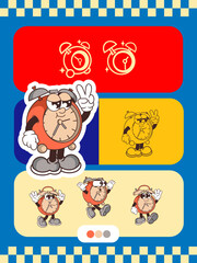 VIntage poster design character set of alarm clock