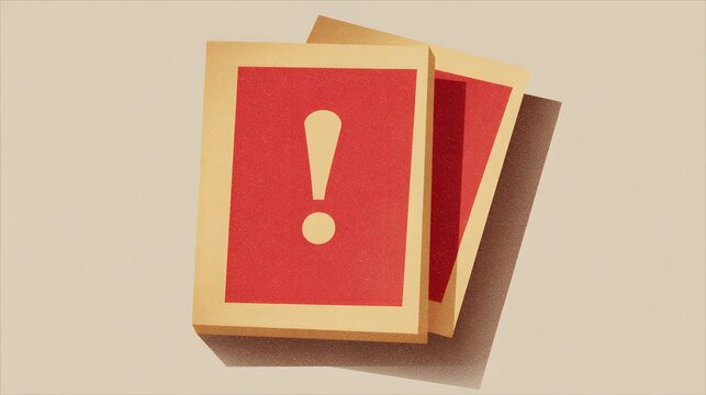Stack of cards displaying prominent exclamation marks rests against a neutral background