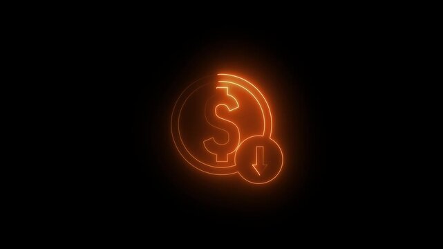 glowing line decrease icon animation video. dollar rate decrease today.