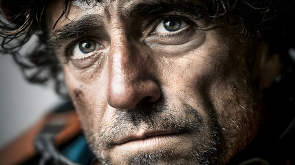 Obraz premium Man's intense face showing resilience and struggle