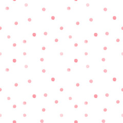 Watercolor pink dots seamless pattern. Simple repeat cute dots. Colorful background for packaging, textile, fabric, wallpaper, scrapbook.