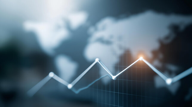 Business growth with rising graph defocused world map, faceless global success, economic visualization detail, blurred international background, expansion concept, business interfa - Powered by Adobe