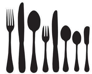 fork and spoon ,knife set silhouette 