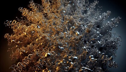 Abstract explosion of metallic particles in gold and silver colors
