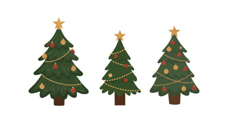 Festive Christmas Trees Decorated with Ornaments and Lights for Holiday Celebration