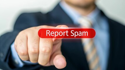 Businessman Takes Action Against Spam Click Report Button for Enhanced Productivity and Effective Communication in Technology Today, Stop Spam Day