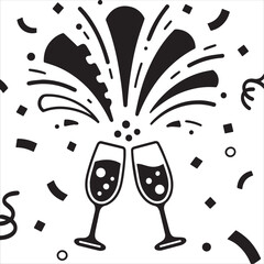 Dynamic Champagne Toast Icon -Exploding Bubbly, Confetti and Cheers Celebration Glyph Vector
