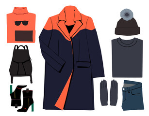 vector illustration of warm winter clothes autumn wear