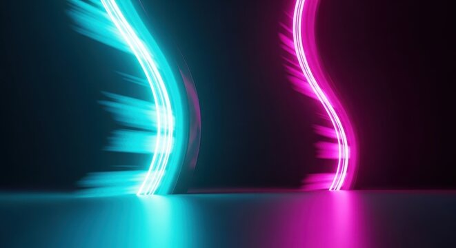 Abstract neon light trails in blue and pink for background