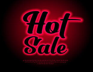 Vector Neon Banner Hot Sale  Glowing Stylish Font Bright Flaming Alphabet Letters and Numbers set