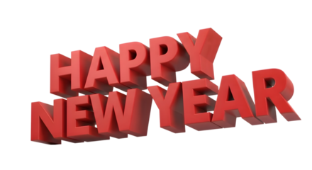 Red 3d text happy new year isolated on transparent background