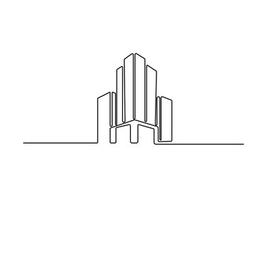 Bulding single line art, continuous one line drawing of  Isolated outline vector icon